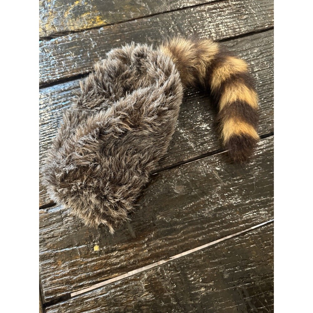 Faux Fur Coonskin Cap Davy Crockett Hat Medium Brown Tail No Tag